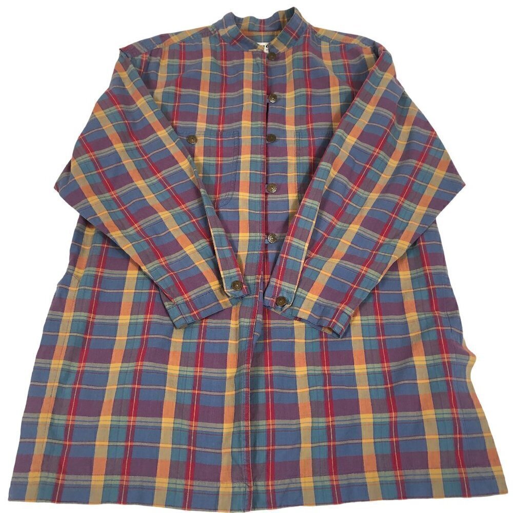 Nipon Studio Women's 100% Cotton Plaid Tunic Top Size L